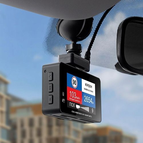 Видеорегистратор с сигнатурным радар-детектором iBOX iCON LaserVision WiFi Signature S + Кабель питания для скрытого подключения HС4