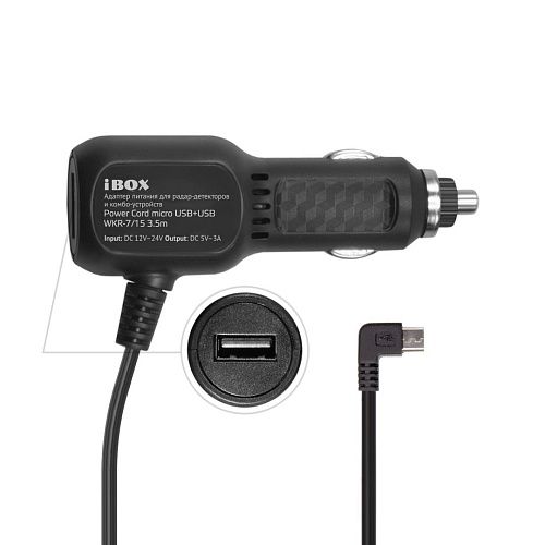 Адаптер питания iBOX Power Cord micro USB+USB WKR-7/15 для радаров и комбо-устройств