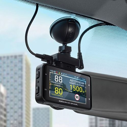Видеорегистратор с GPS/ГЛОНАСС базой камер iBOX RoadScan WiFi GPS Dual + Камера заднего вида iBOX RearCam FHD11 1080p